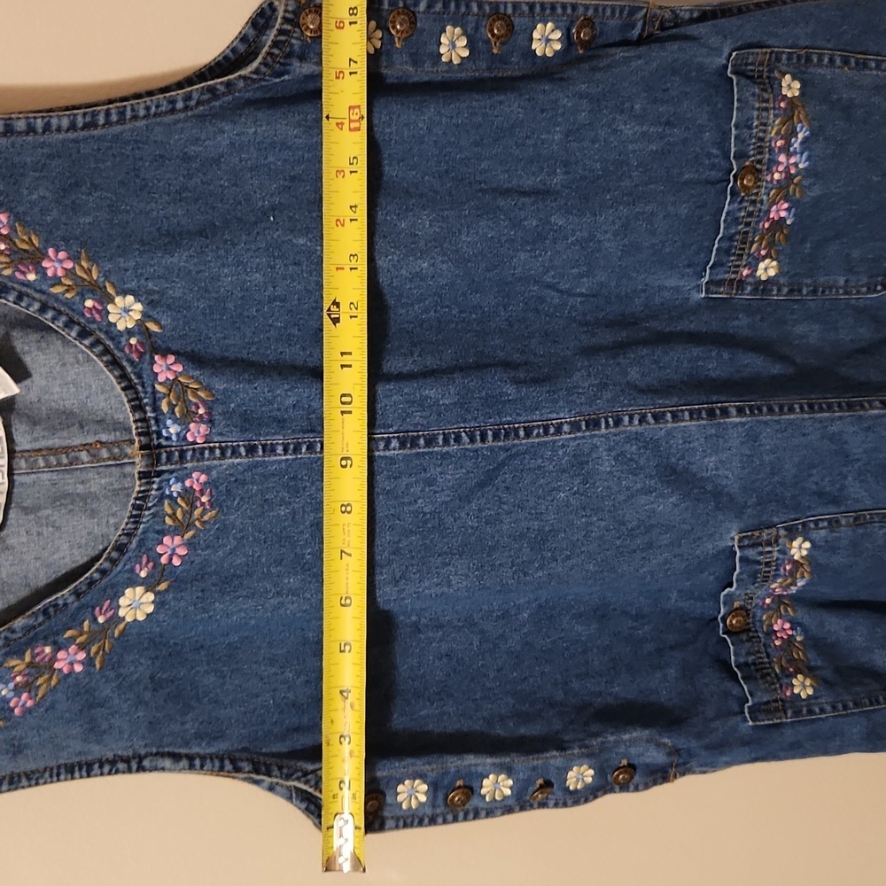 Jane Ashley Womens Vintage Denim Dress M Maxi w Floral Embridered Neck Pockets - Picture 6 of 12